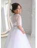 Two Piece White Lace Tulle Elbow Sleeve Flower Girl Dress